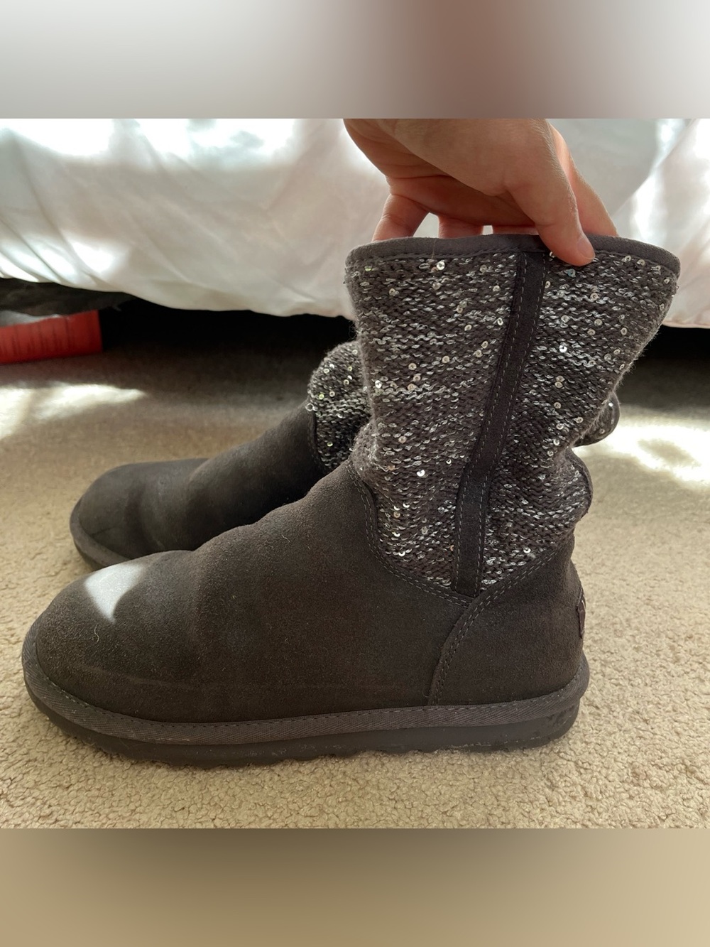 UGG Gray Sequin Knit Short Bootie